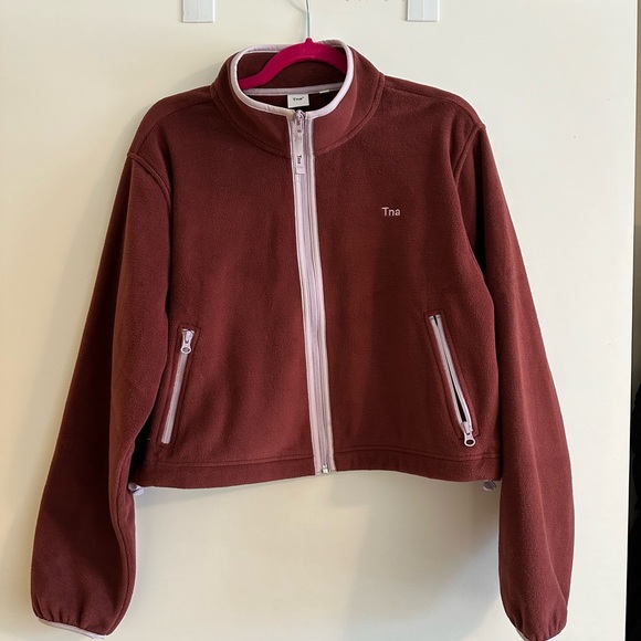 Aritzia TNA Polar Fleece zip-up sweater in Burgundy Size L - Picture 2 of 5